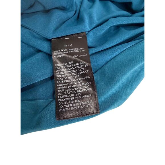 WHBM Teal Tie Front Sleeveless Blouse Ruched Side Polished Stretch Knit Sz M NEW - Picture 6 of 8